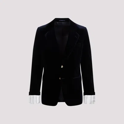 Gucci Men Turned-up Velvet Cuff Blazer In Black
