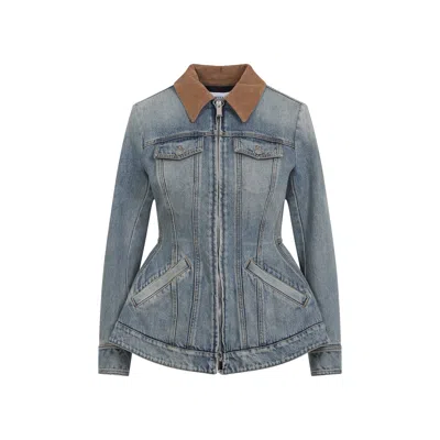 Alexander Mcqueen Alexander Mc Queen Light Blue Washed Denim Jacket With Ruffles