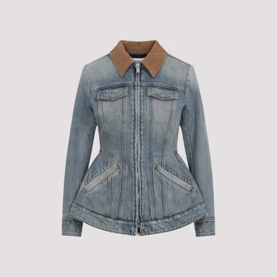 Alexander Mcqueen Alexander Mc Queen Light Blue Washed Denim Jacket With Ruffles