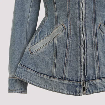 Alexander Mcqueen Alexander Mc Queen Light Blue Washed Denim Jacket With Ruffles