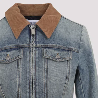 Alexander Mcqueen Alexander Mc Queen Light Blue Washed Denim Jacket With Ruffles
