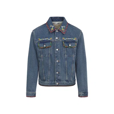 Valentino Denim Jackets Embroideries In Blue