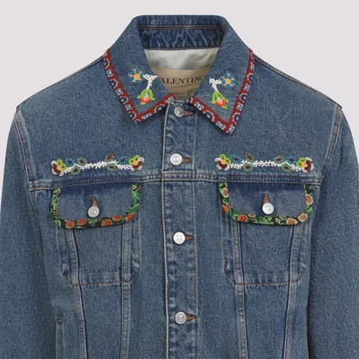 Valentino Denim Jackets Embroideries In Blue