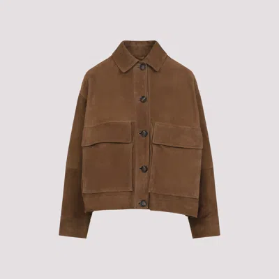 Brunello Cucinelli Brown Jacket With Classic Collar In Suede Woman