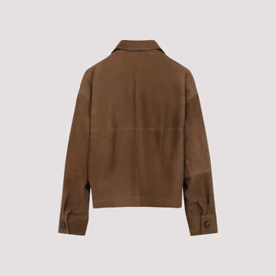 Brunello Cucinelli Brown Jacket With Classic Collar In Suede Woman