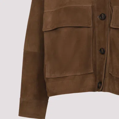 Brunello Cucinelli Brown Jacket With Classic Collar In Suede Woman