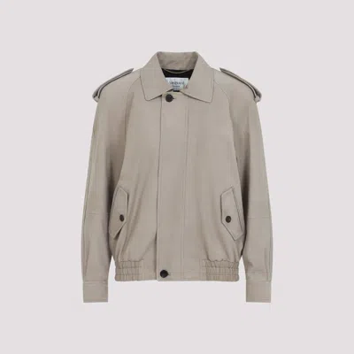 Saint Laurent Relaxed Fit Suede Calf Leather Jacket In Gray
