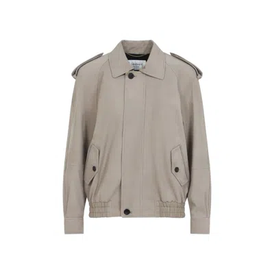 Saint Laurent Relaxed Fit Suede Calf Leather Jacket In Gray