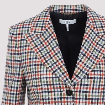 Chloé Chloe Checked Wool-blend Blazer In Neutral