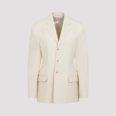 Carven Parchment White Wool Blazer With Notched Collar