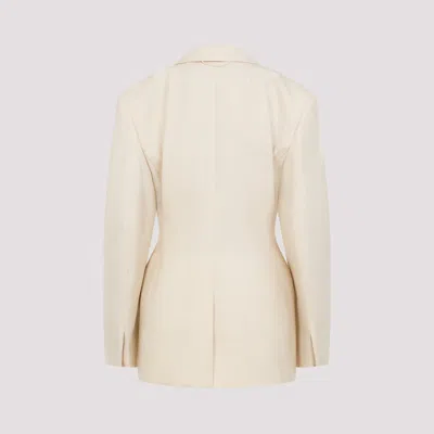 Carven Parchment White Wool Blazer With Notched Collar