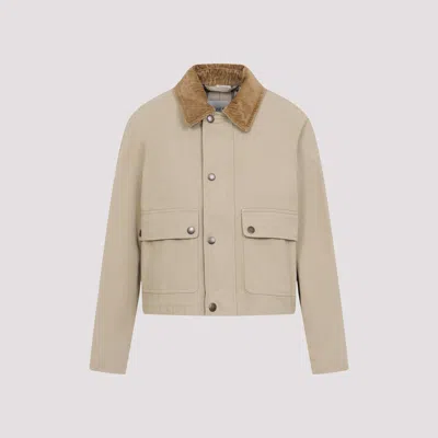 Burberry Cropped Beige Coat With Corduroy Collar In Gray
