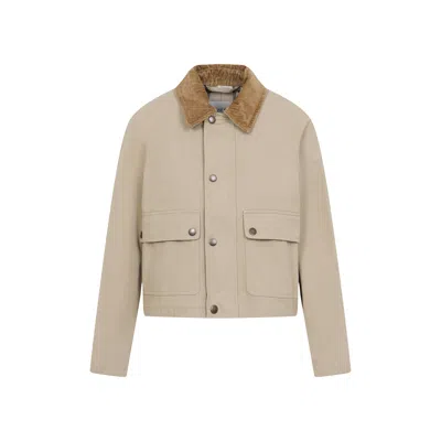 Burberry Cropped Beige Coat With Corduroy Collar In Gray