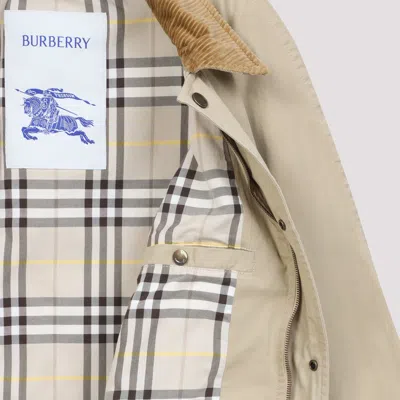 Burberry Cropped Beige Coat With Corduroy Collar In Gray