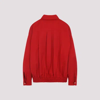 Miu Miu Button-down Red Cotton Jacket With Embroidered Logo In Red