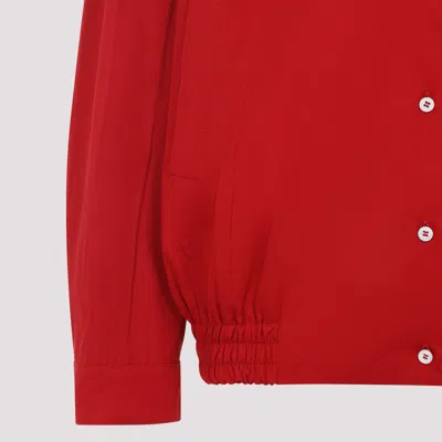 Miu Miu Button-down Red Cotton Jacket With Embroidered Logo In Red