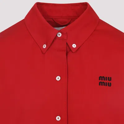 Miu Miu Button-down Red Cotton Jacket With Embroidered Logo In Red