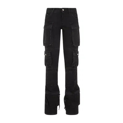 Attico Dark Wash Cargo Jeans With Logoed Buttons 15cm In Black