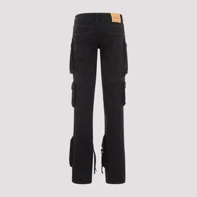 Attico Dark Wash Cargo Jeans With Logoed Buttons 15cm In Black