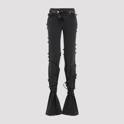Alexander Mcqueen Flared Jeans With Unique Lace-up Detailing And High-quality Cotton Fabric In Black