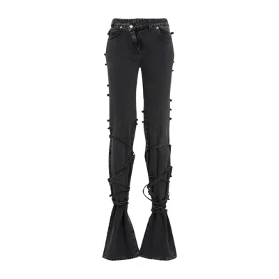 Alexander Mcqueen Flared Jeans With Unique Lace-up Detailing And High-quality Cotton Fabric In Black