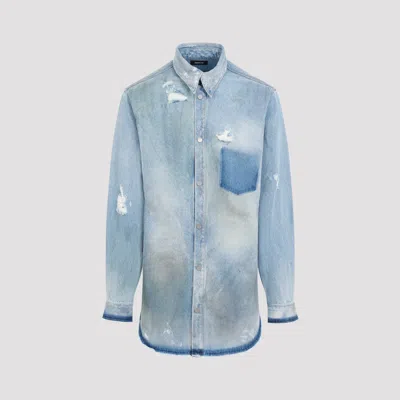 Egonlab Distressed Denim Overshirt In Blue