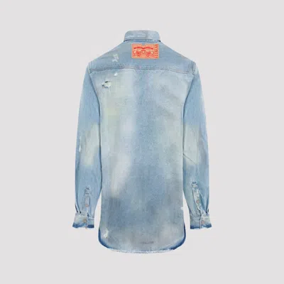 Egonlab Distressed Denim Overshirt In Blue