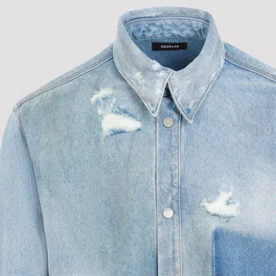 Egonlab Distressed Denim Overshirt In Blue