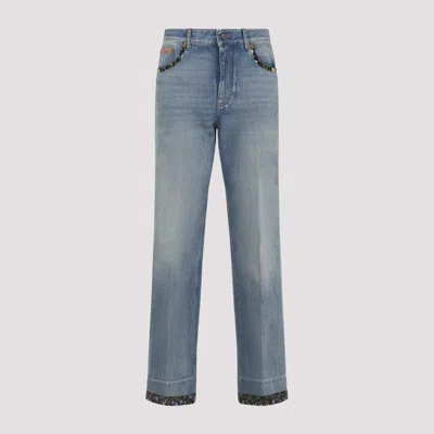 Valentino Womens Denim Blu Lav Chiaro Embroidered Straight-leg Denim Jeans In Blue
