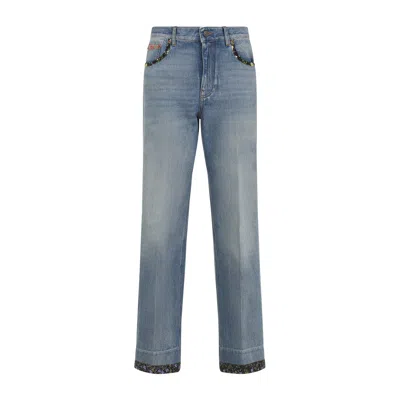 Valentino Womens Denim Blu Lav Chiaro Embroidered Straight-leg Denim Jeans In Blue