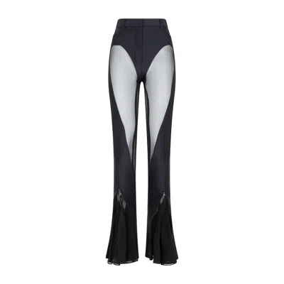 Mugler Flared Sheer Pants With Tulle Ruffles