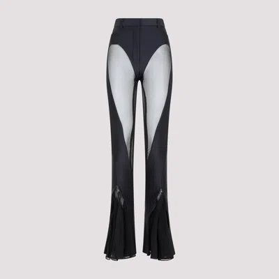 Mugler Flared Sheer Pants With Tulle Ruffles