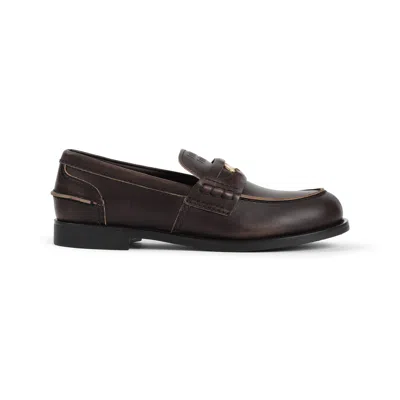 Miu Miu Loafers Featuring Exquisite Stitch Detailing In Brown