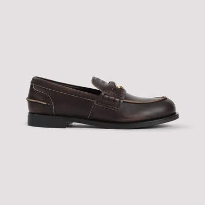 Miu Miu Loafers Featuring Exquisite Stitch Detailing In Brown