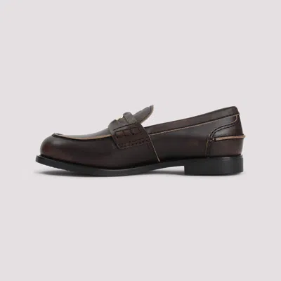 Miu Miu Loafers Featuring Exquisite Stitch Detailing In Brown
