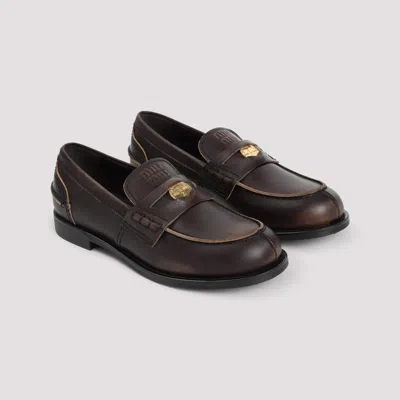 Miu Miu Loafers Featuring Exquisite Stitch Detailing In Brown