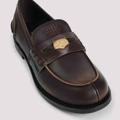 Miu Miu Loafers Featuring Exquisite Stitch Detailing In Brown