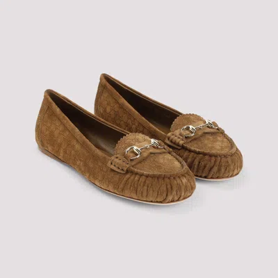 Gucci Women Biscuit Suede Loafers In Brown