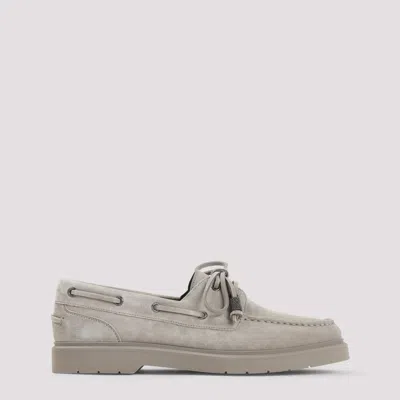 Brunello Cucinelli Taupe Grey Boat Moccasins With Monili Chain In Neutral