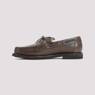 Brunello Cucinelli Women Leather Loafers With Monili Detail In Brown