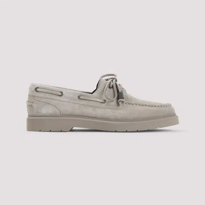 Brunello Cucinelli Taupe Grey Boat Moccasins With Monili Chain In Neutral