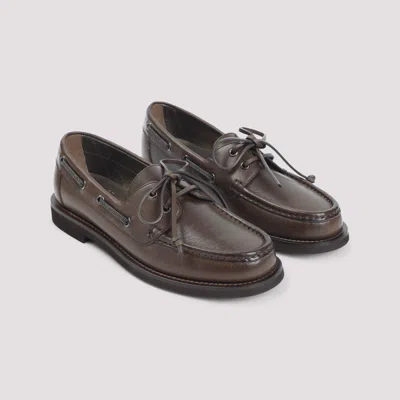 Brunello Cucinelli Women Leather Loafers With Monili Detail In Brown