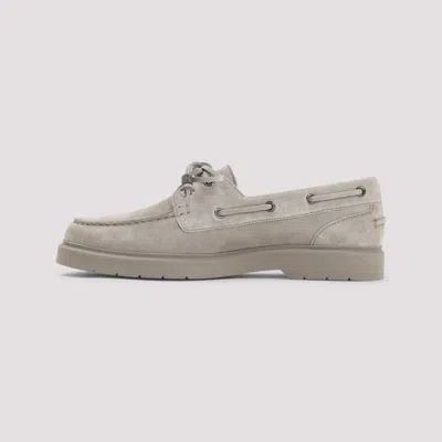 Brunello Cucinelli Taupe Grey Boat Moccasins With Monili Chain In Neutral
