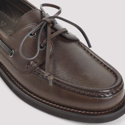 Brunello Cucinelli Women Leather Loafers With Monili Detail In Brown