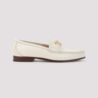 Valentino Ivory Leather Loafer With Golden Metal V Logo
