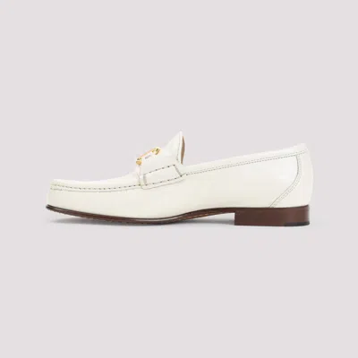 Valentino Ivory Leather Loafer With Golden Metal V Logo