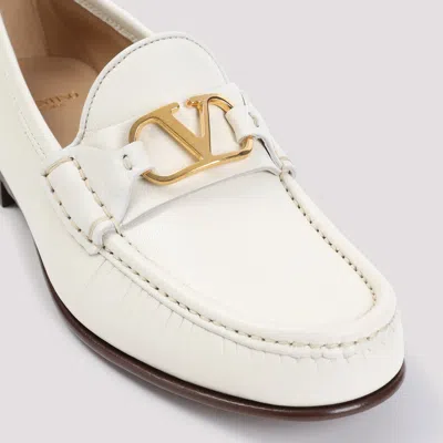 Valentino Ivory Leather Loafer With Golden Metal V Logo