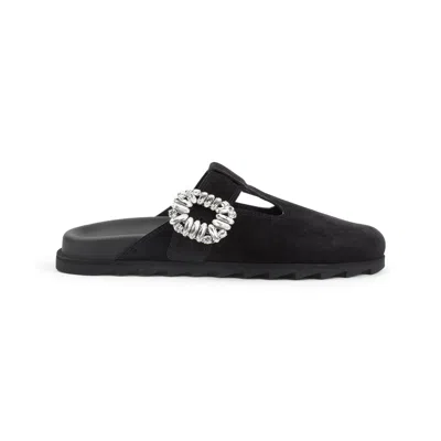 Roger Vivier Minimalist Black Flats With Rounded Toe And Low-profile Sole In Black