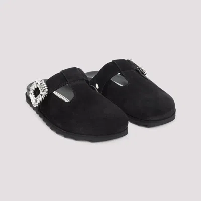 Roger Vivier Minimalist Black Flats With Rounded Toe And Low-profile Sole In Black
