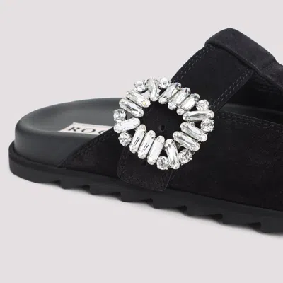 Roger Vivier Minimalist Black Flats With Rounded Toe And Low-profile Sole In Black